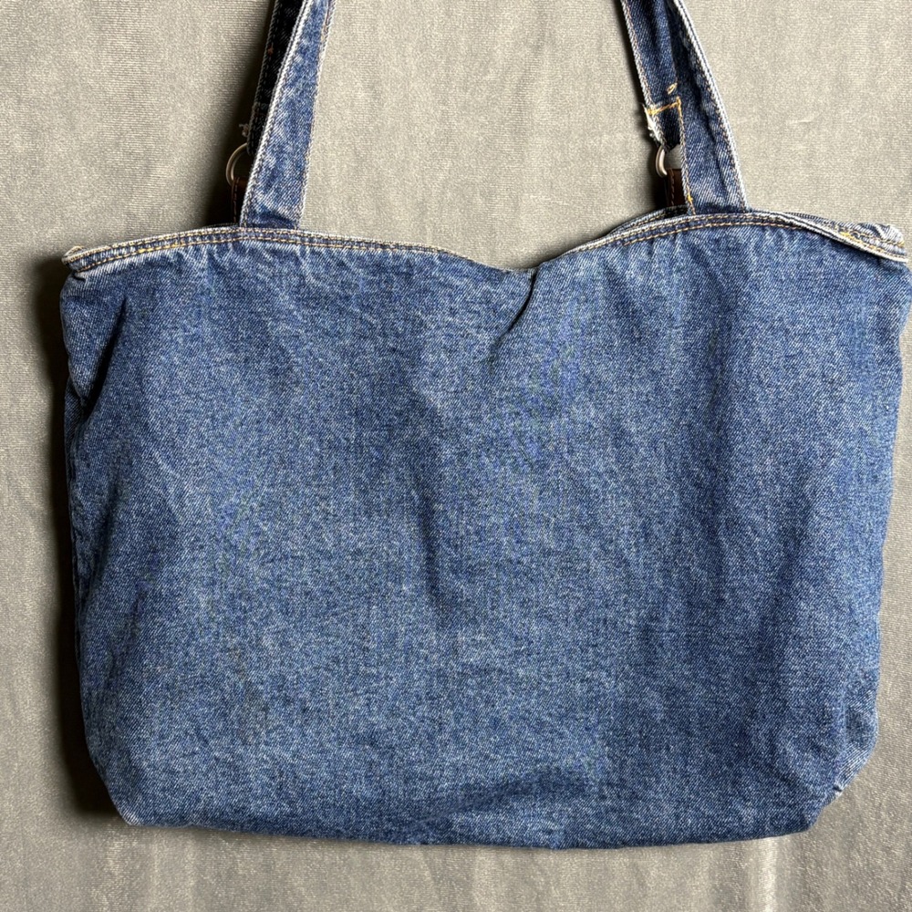 Vtg Denim Jean Shoulder Bag Purse Penny Lane 70s Style Cargo Medium Wash Blue - Picture 2 of 12
